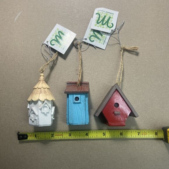 Midwest Ornaments Blue White Red  NWT Birdhouse Hanging Christmas  Lot of 3 - Picture 2 of 6